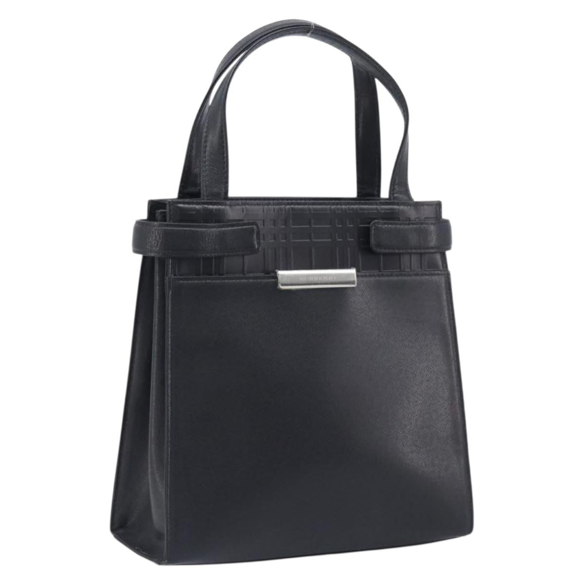 BURBERRY Hand Bag Leather Black Silver Auth ep17006