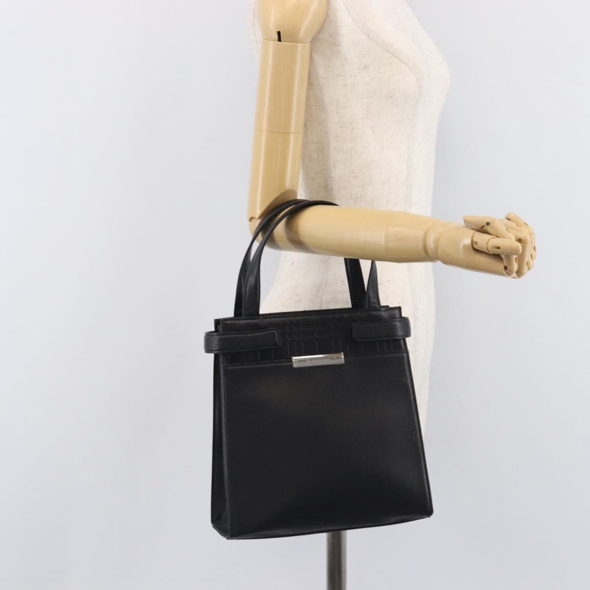 BURBERRY Hand Bag Leather Black Silver Auth ep17006