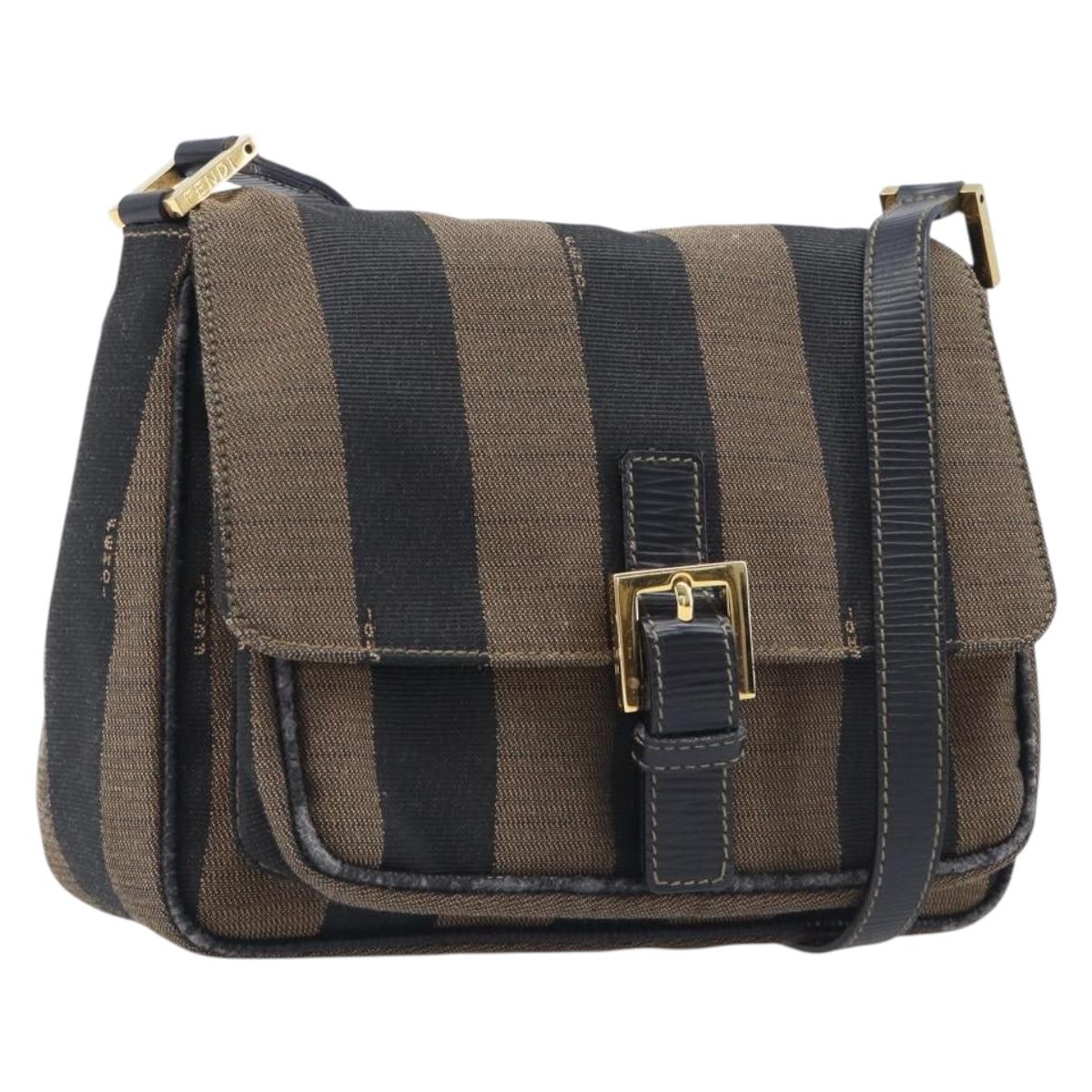 FENDI Pecan Shoulder Bag Canvas Brown Gold Tone Auth ep17009