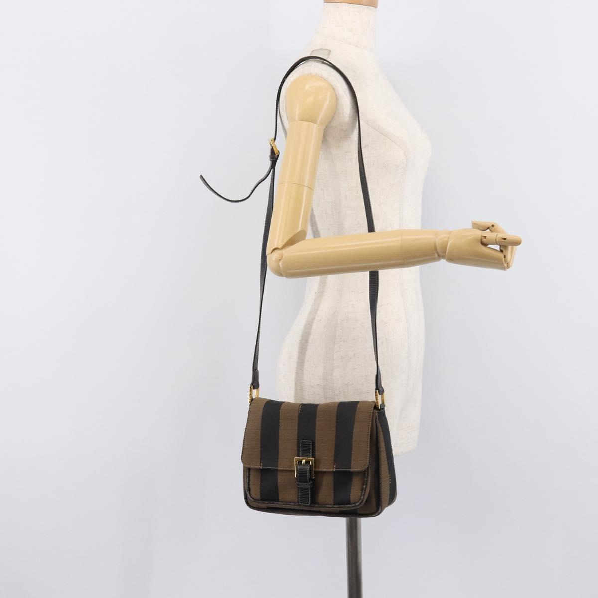 FENDI Pecan Shoulder Bag Canvas Brown Gold Tone Auth ep17009