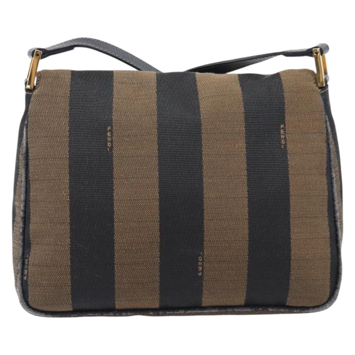 FENDI Pecan Shoulder Bag Canvas Brown Gold Tone Auth ep17009