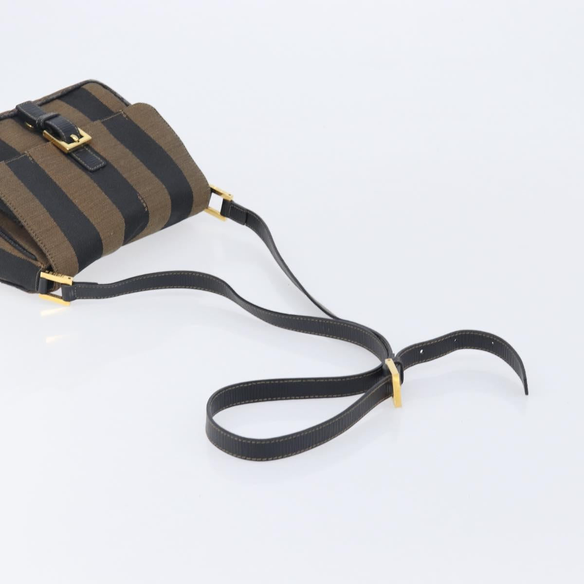 FENDI Pecan Shoulder Bag Canvas Brown Gold Tone Auth ep17009
