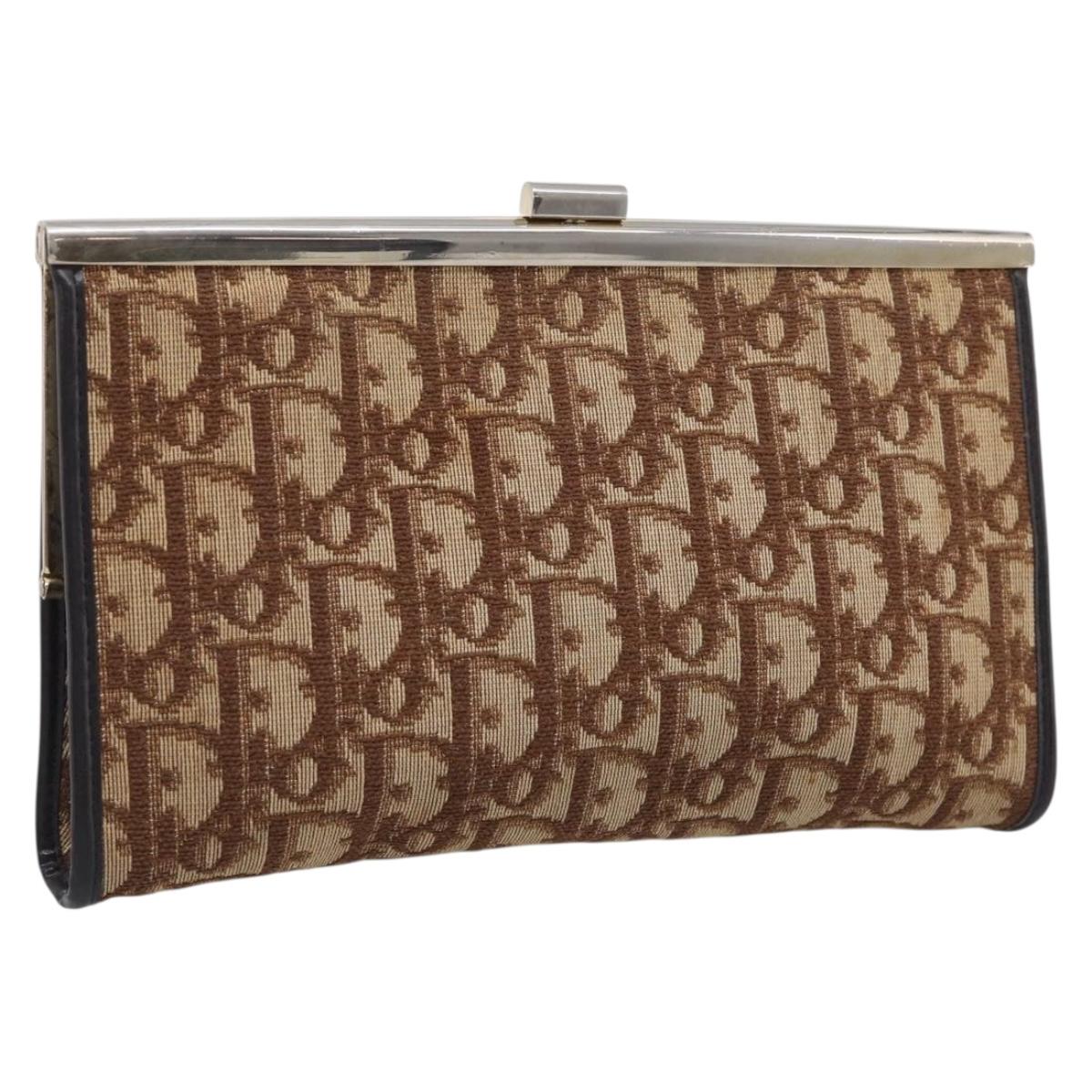 Christian Dior Trotter Canvas Clutch Bag Beige Gold Tone Auth ep17010