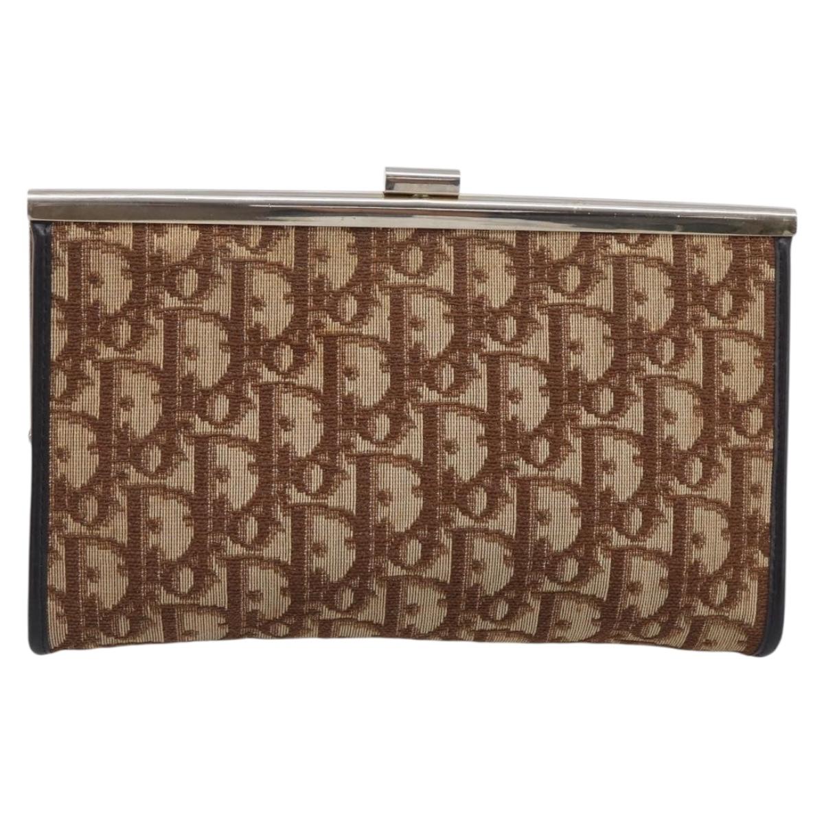Christian Dior Trotter Canvas Clutch Bag Beige Gold Tone Auth ep17010
