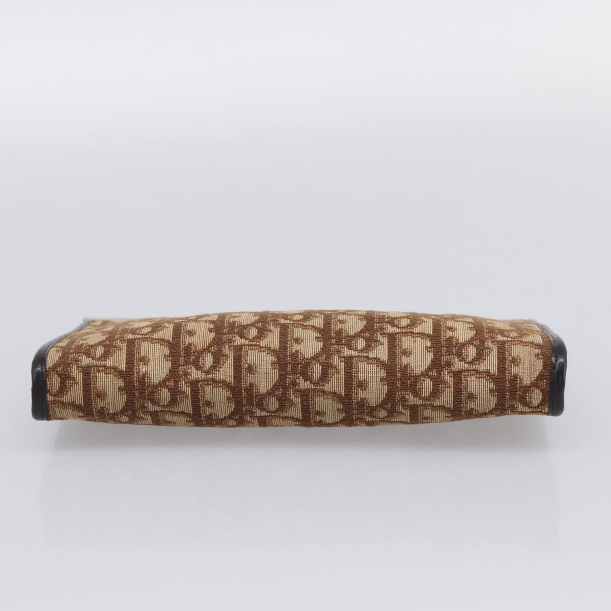 Christian Dior Trotter Canvas Clutch Bag Beige Gold Tone Auth ep17010