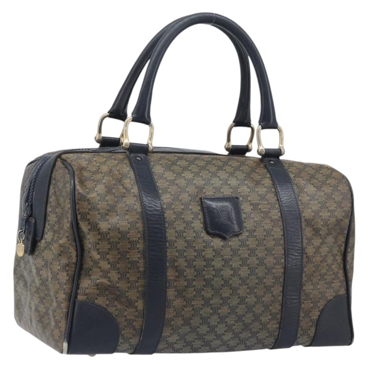 CELINE Macadam Boston Bag PVC Navy Gold Tone Auth ep17019