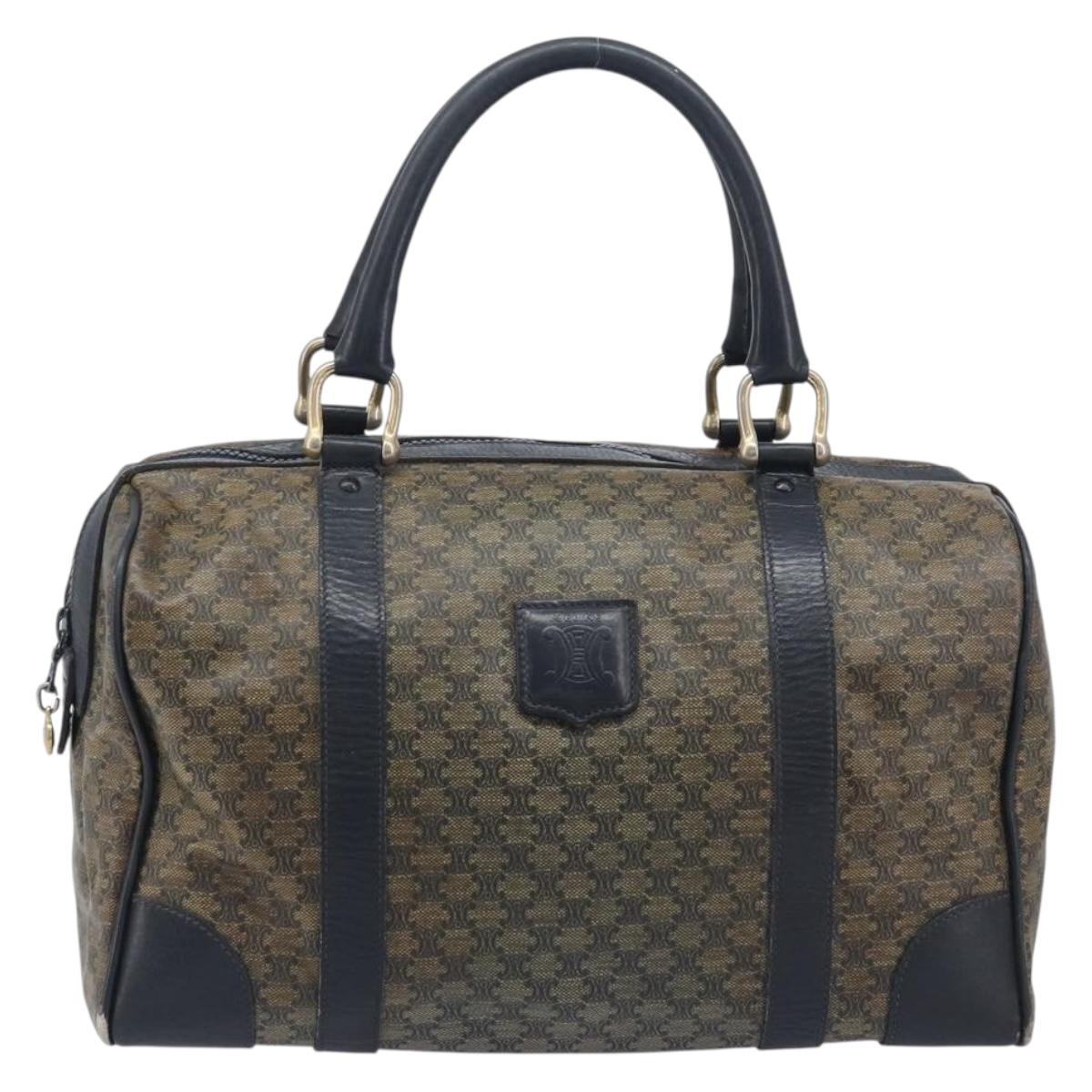 CELINE Macadam Boston Bag PVC Navy Gold Tone Auth ep17019