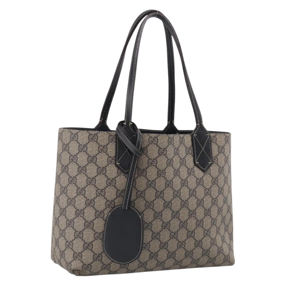 GUCCI GG Supreme Reversible Tote Bag PVC Beige Black 372613 Auth ep17026