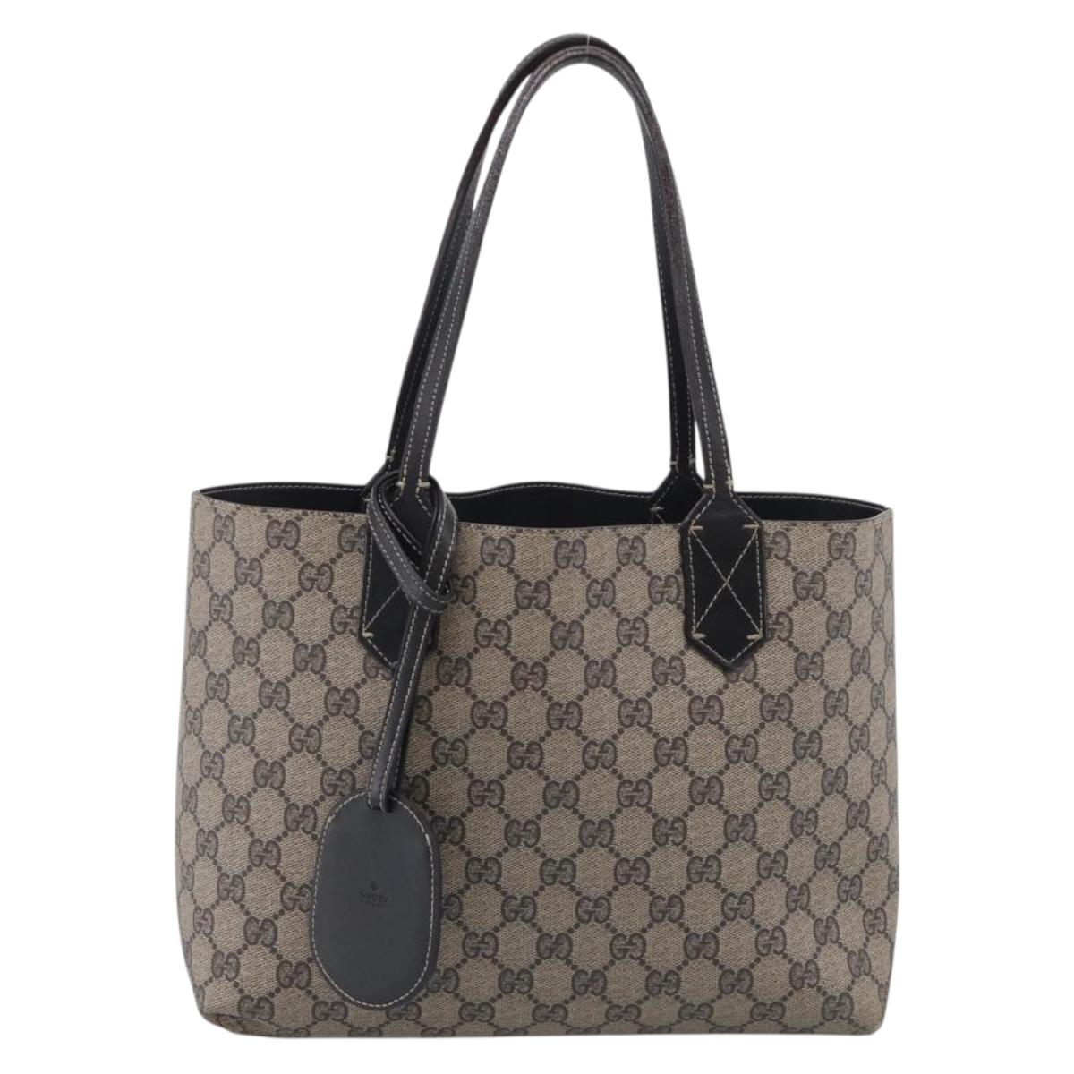 GUCCI GG Supreme Reversible Tote Bag PVC Beige Black 372613 Auth ep17026