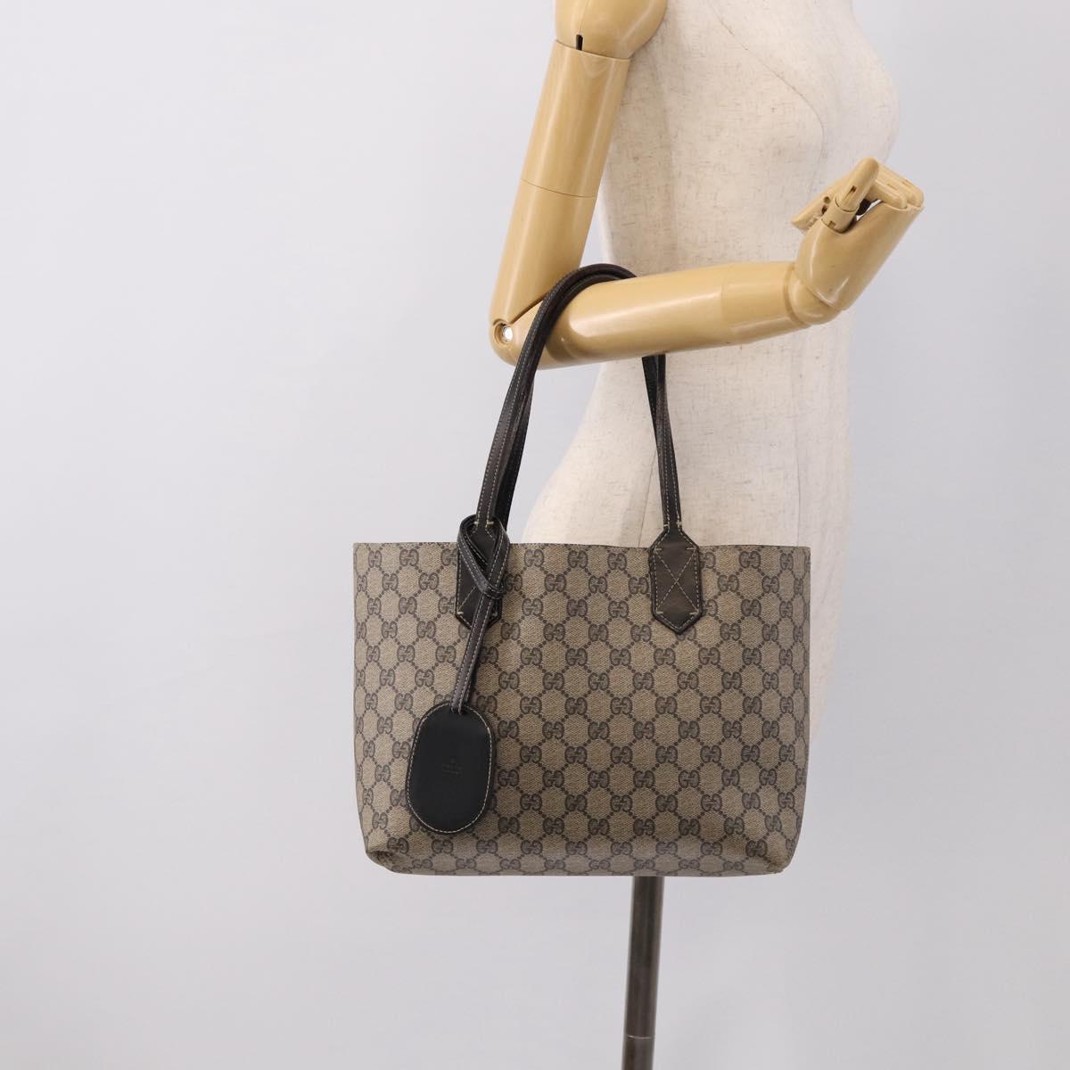 GUCCI GG Supreme Reversible Tote Bag PVC Beige Black 372613 Auth ep17026