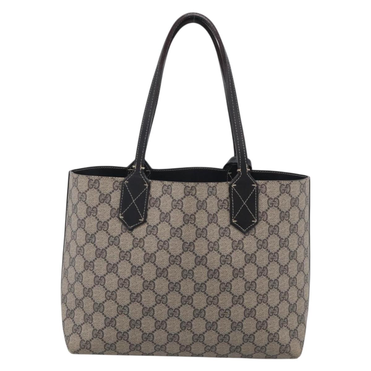GUCCI GG Supreme Reversible Tote Bag PVC Beige Black 372613 Auth ep17026