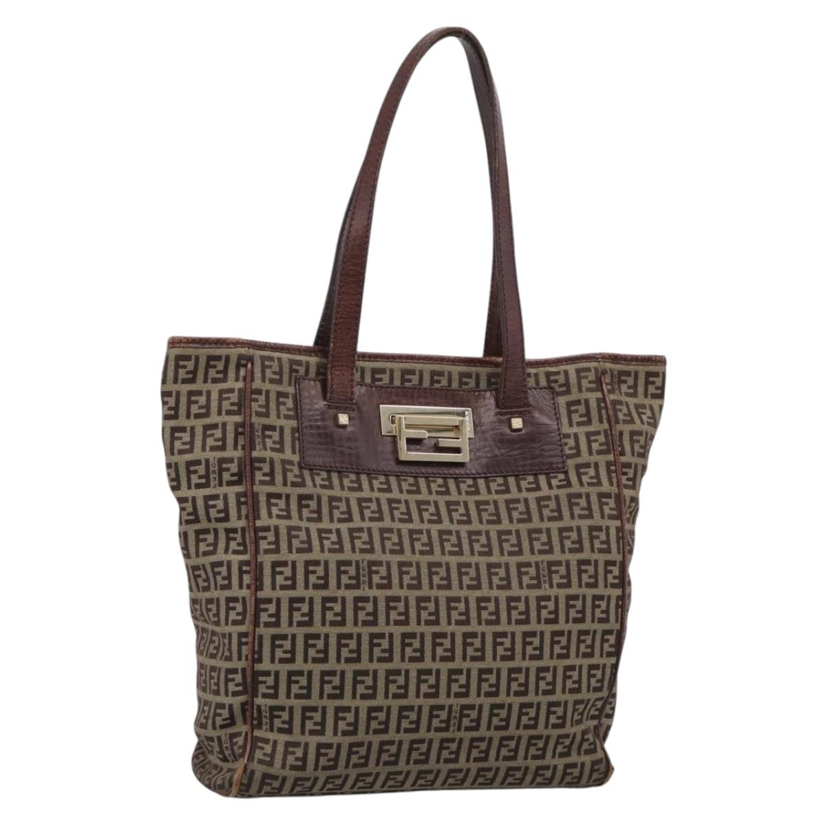 FENDI Zucchino Canvas Hand Bag Beige Gold Tone 8BH174 Auth ep17028