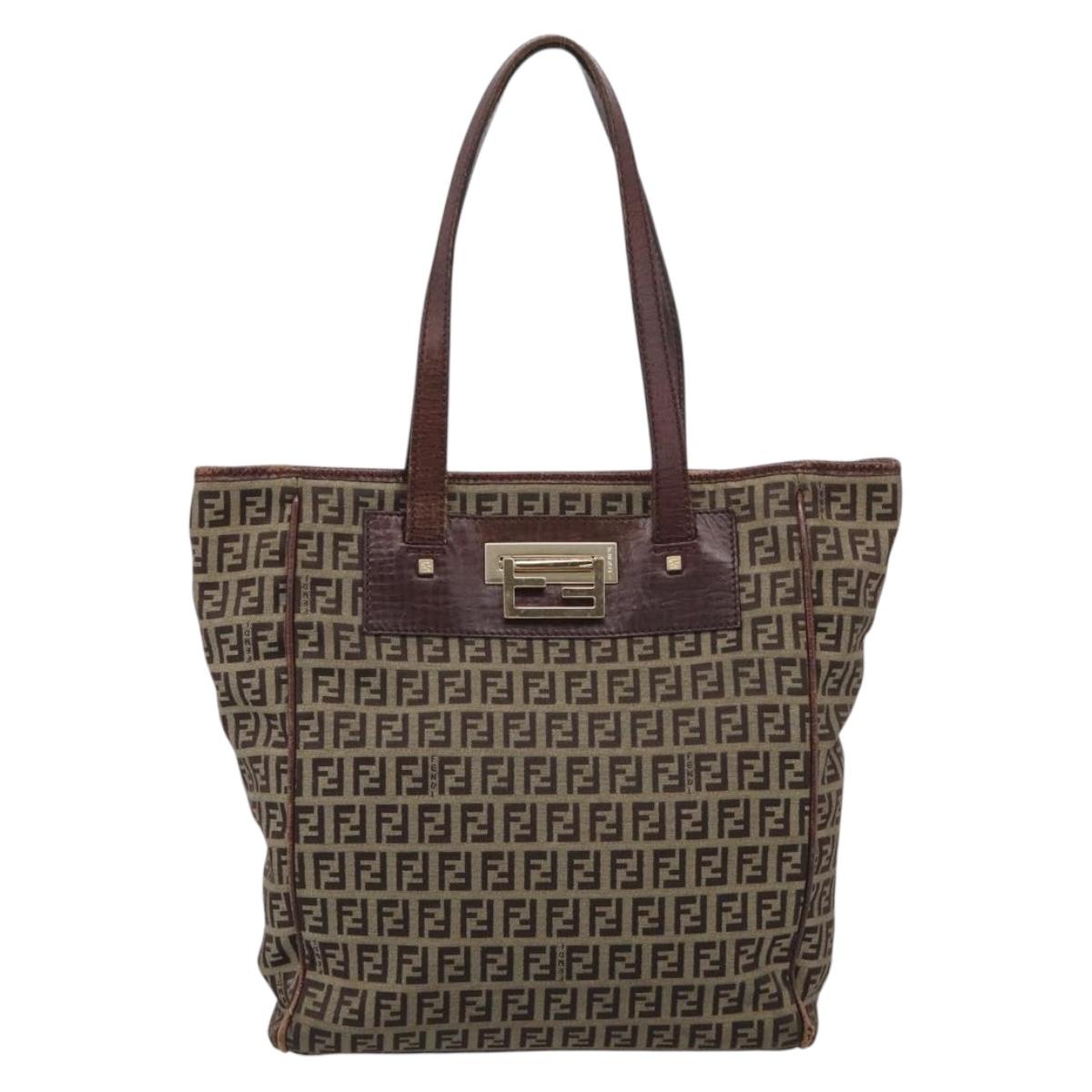 FENDI Zucchino Canvas Hand Bag Beige Gold Tone 8BH174 Auth ep17028
