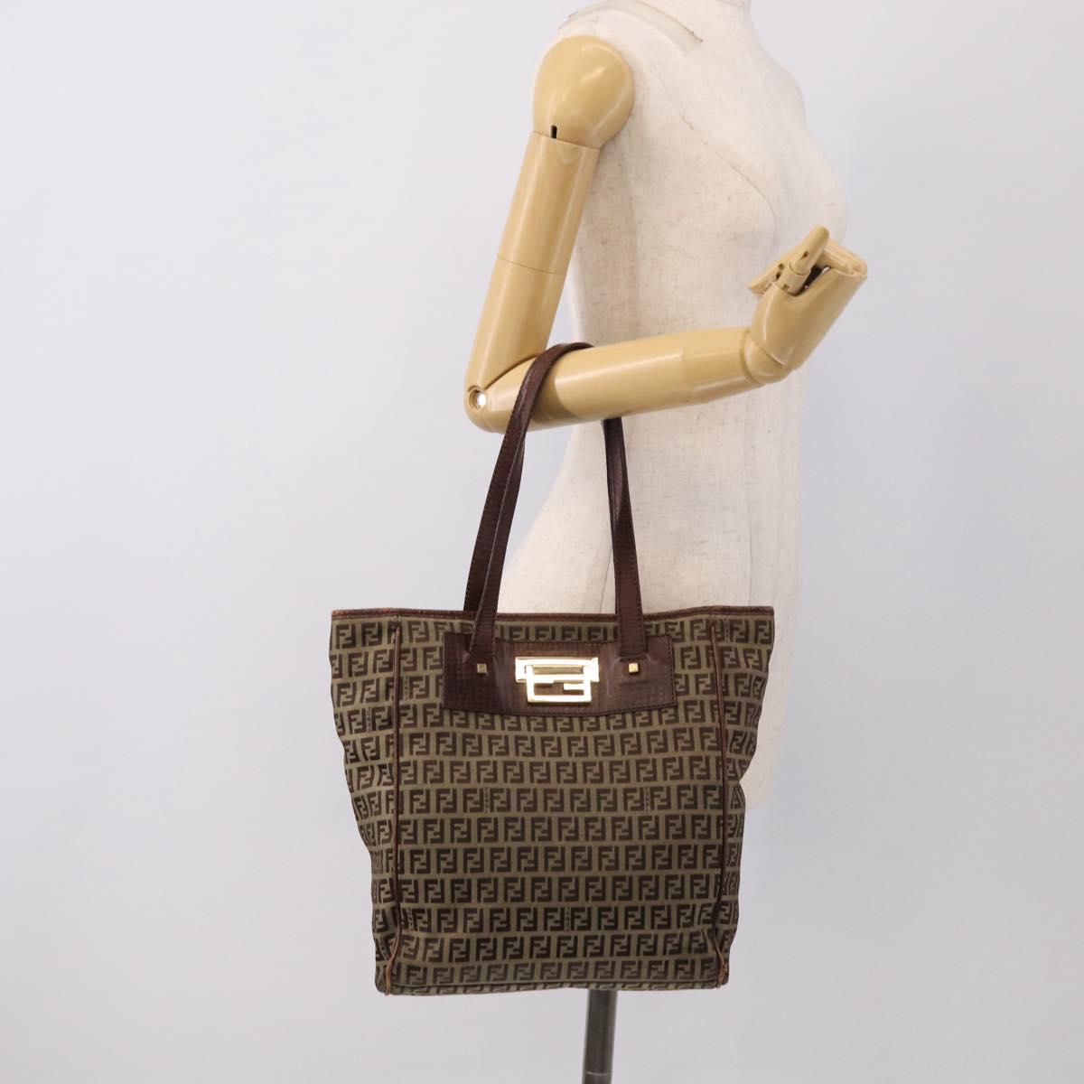 FENDI Zucchino Canvas Hand Bag Beige Gold Tone 8BH174 Auth ep17028