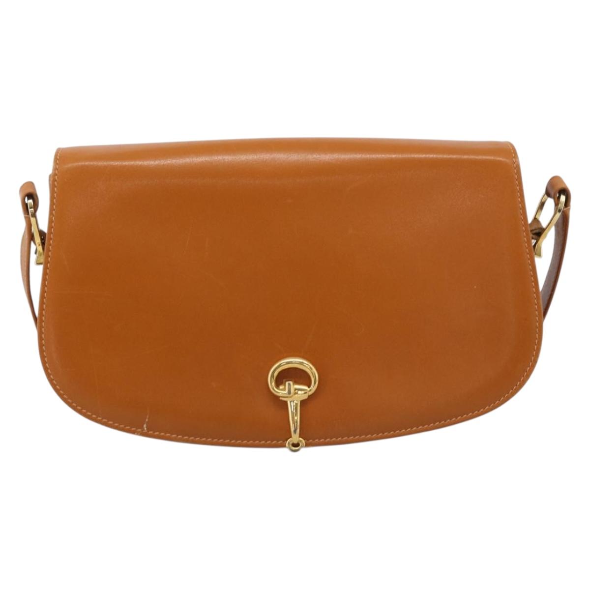 GUCCI Shoulder Bag Leather Brown Gold Tone Auth ep17032