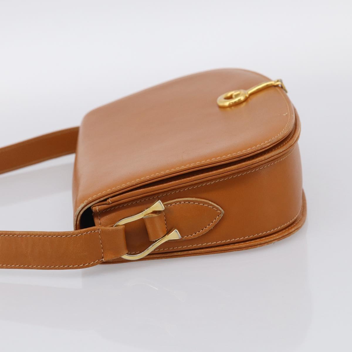 GUCCI Shoulder Bag Leather Brown Gold Tone Auth ep17032