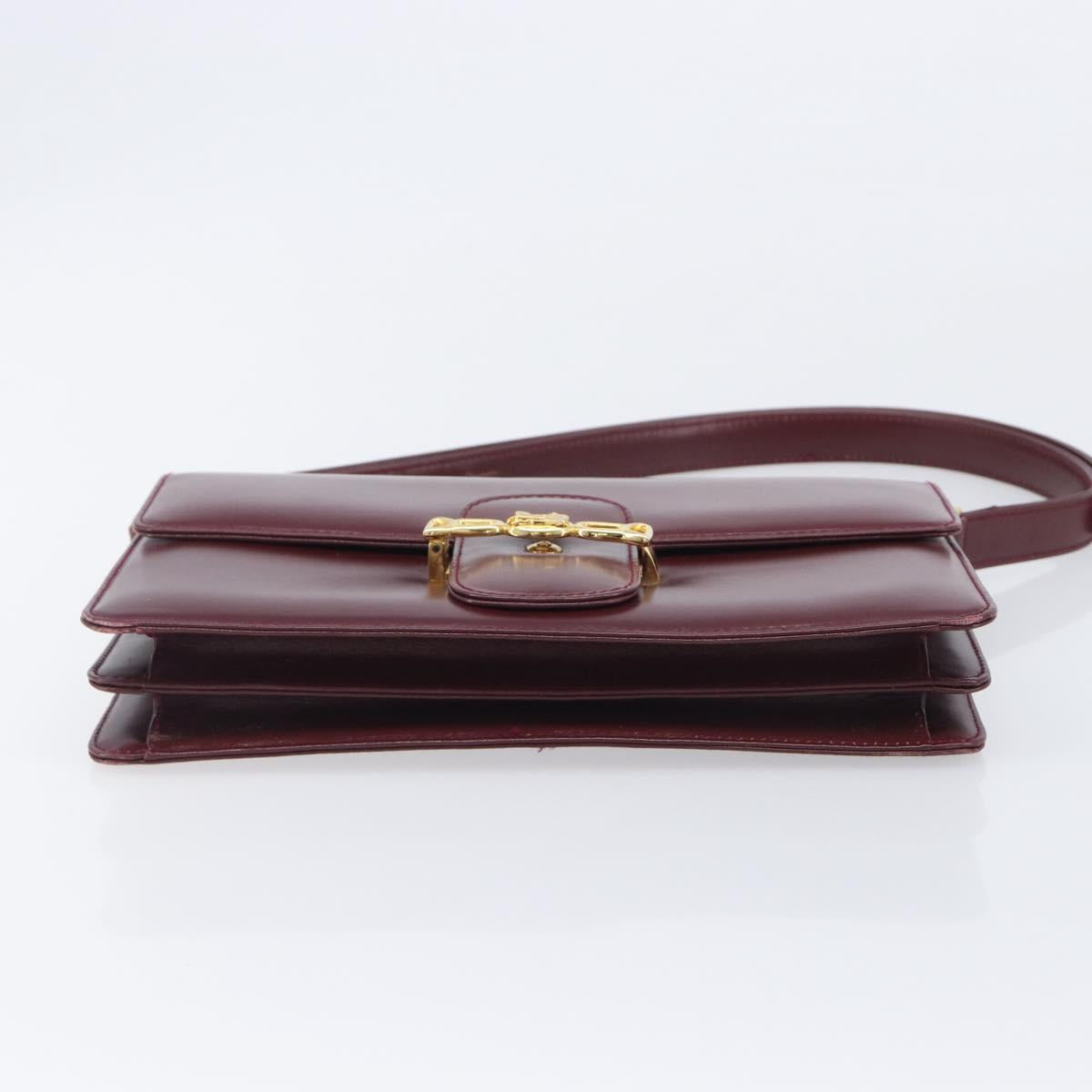 CELINE Shoulder Bag Leather Bordeaux Gold Tone Auth ep17033A