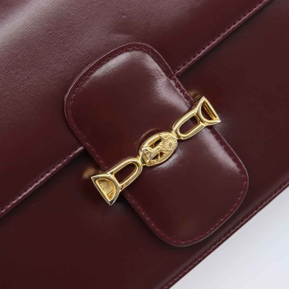 CELINE Shoulder Bag Leather Bordeaux Gold Tone Auth ep17033A