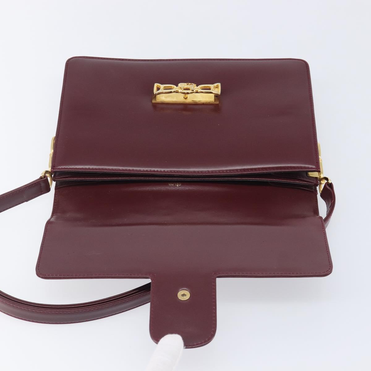CELINE Shoulder Bag Leather Bordeaux Gold Tone Auth ep17033A