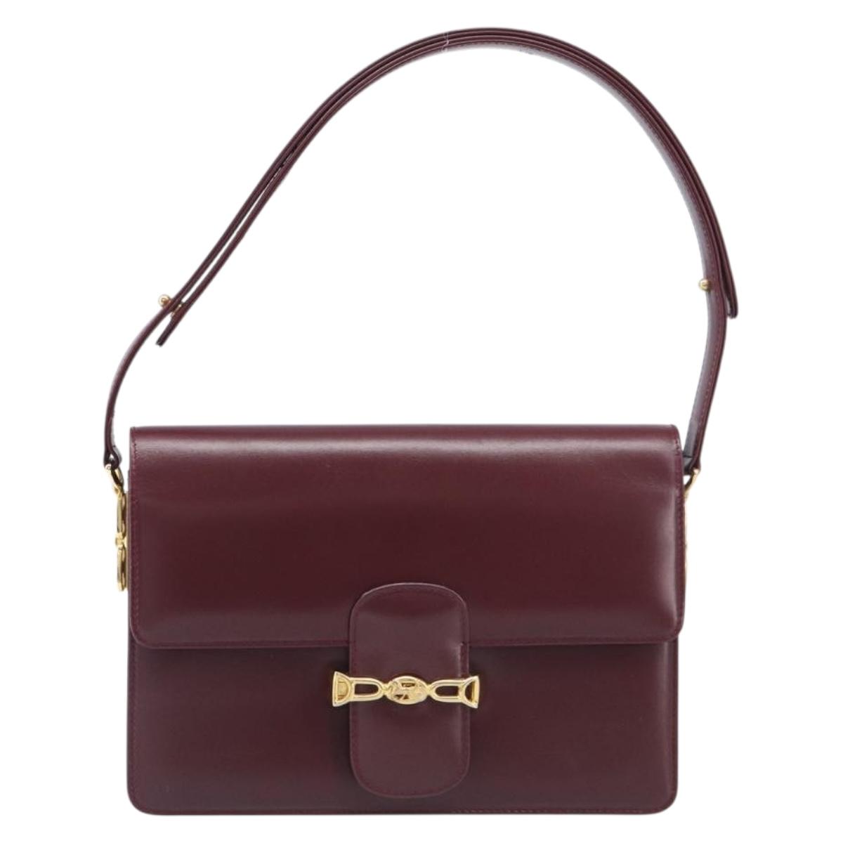 CELINE Shoulder Bag Leather Bordeaux Gold Tone Auth ep17033A