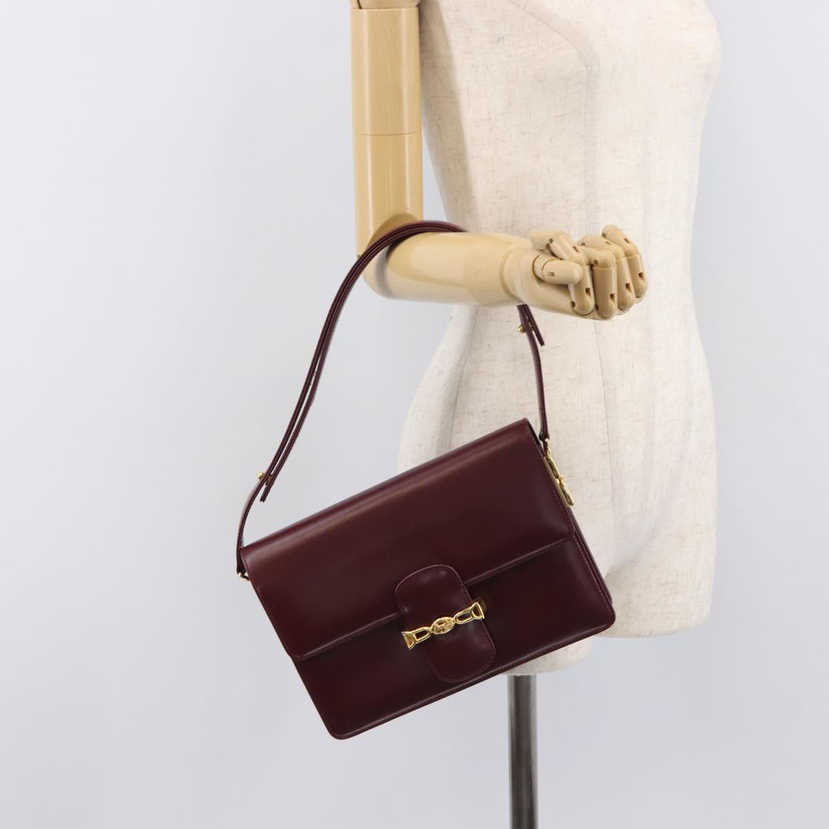 CELINE Shoulder Bag Leather Bordeaux Gold Tone Auth ep17033A