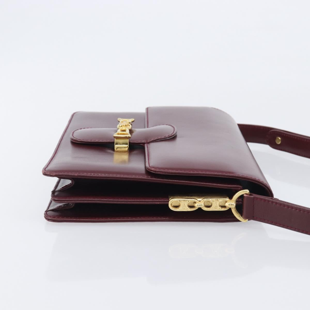 CELINE Shoulder Bag Leather Bordeaux Gold Tone Auth ep17033A