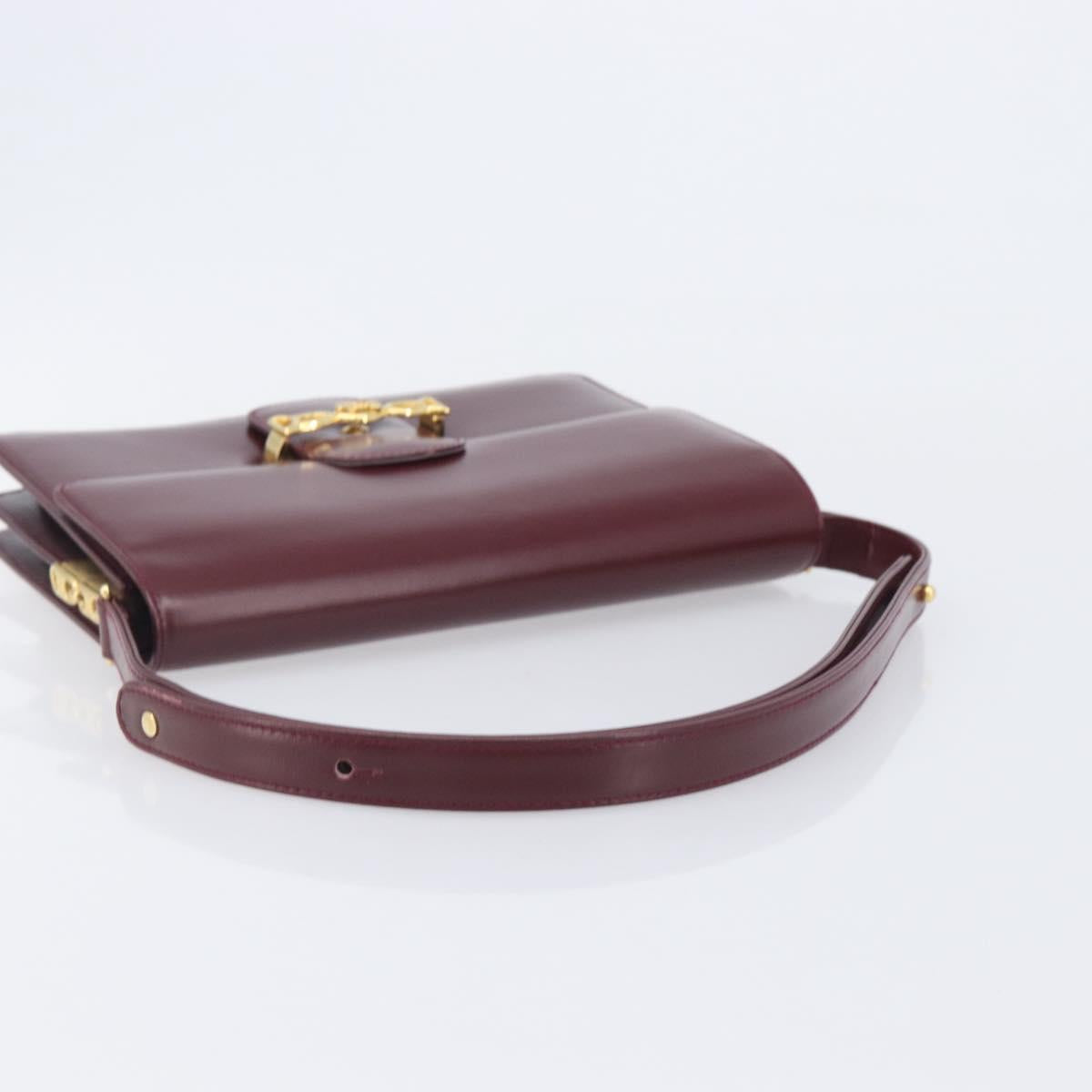 CELINE Shoulder Bag Leather Bordeaux Gold Tone Auth ep17033A