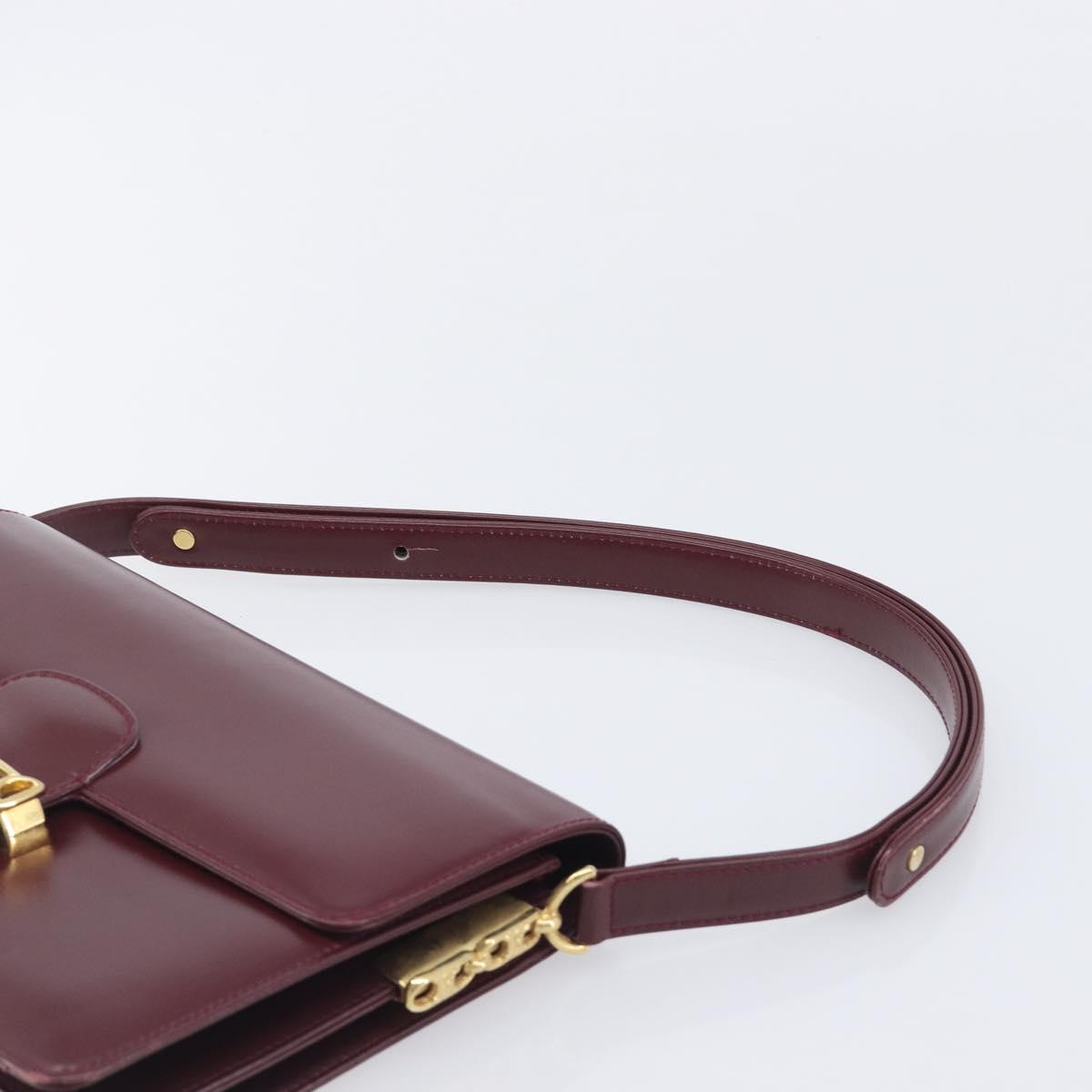 CELINE Shoulder Bag Leather Bordeaux Gold Tone Auth ep17033A