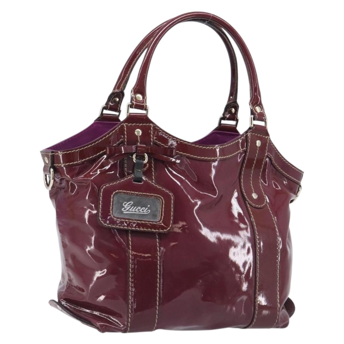 GUCCI ribbon Hand Bag Patent Purple Gold Tone 203521 Auth ep17036