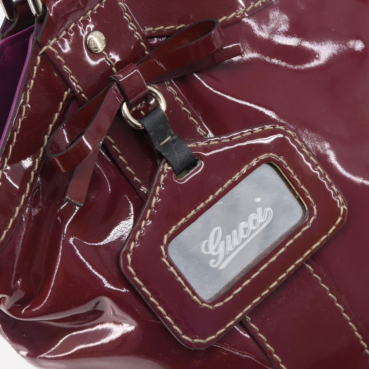GUCCI ribbon Hand Bag Patent Purple Gold Tone 203521 Auth ep17036