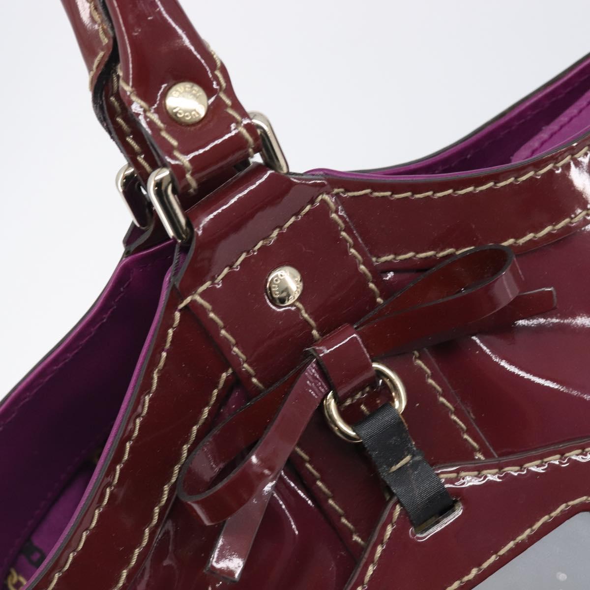 GUCCI ribbon Hand Bag Patent Purple Gold Tone 203521 Auth ep17036