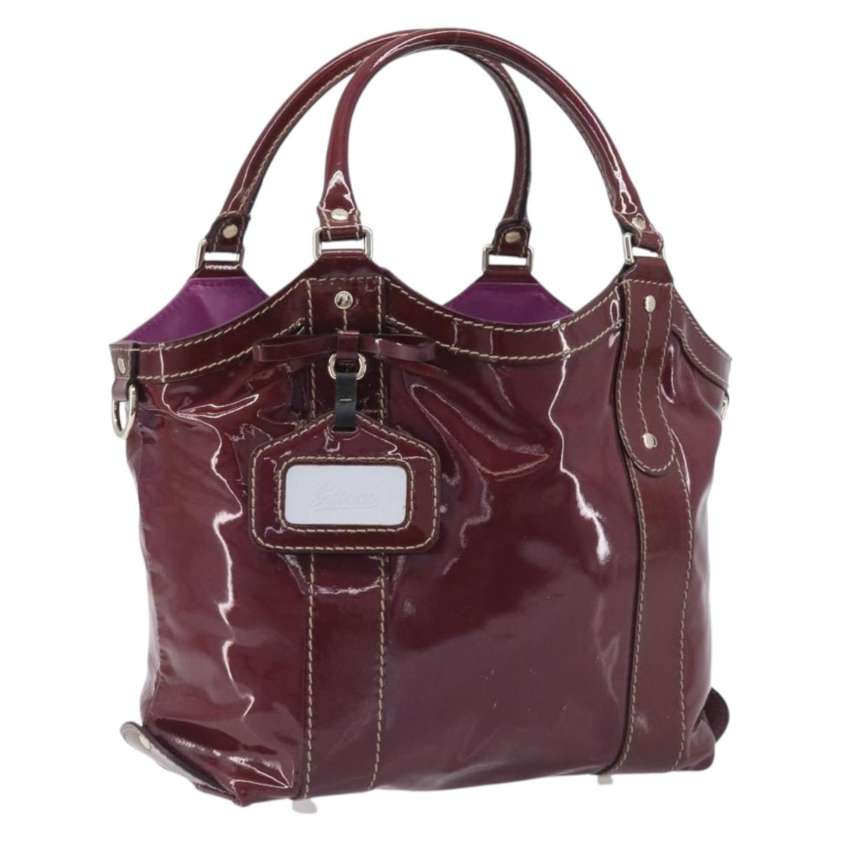 GUCCI ribbon Hand Bag Patent Purple Gold Tone 203521 Auth ep17036