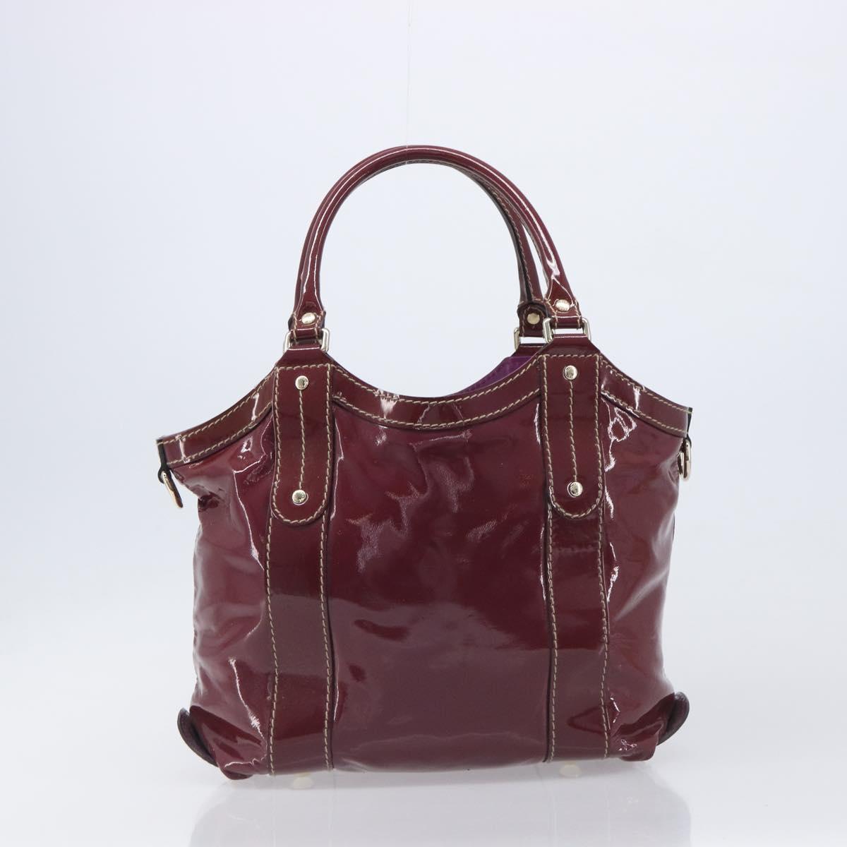 GUCCI ribbon Hand Bag Patent Purple Gold Tone 203521 Auth ep17036