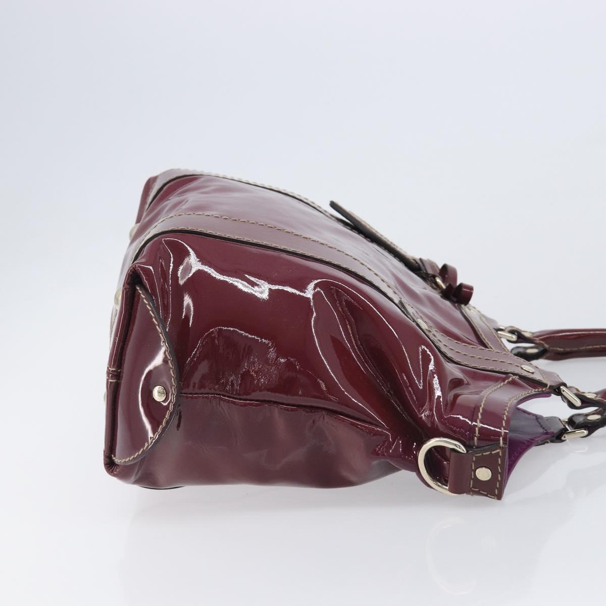 GUCCI ribbon Hand Bag Patent Purple Gold Tone 203521 Auth ep17036