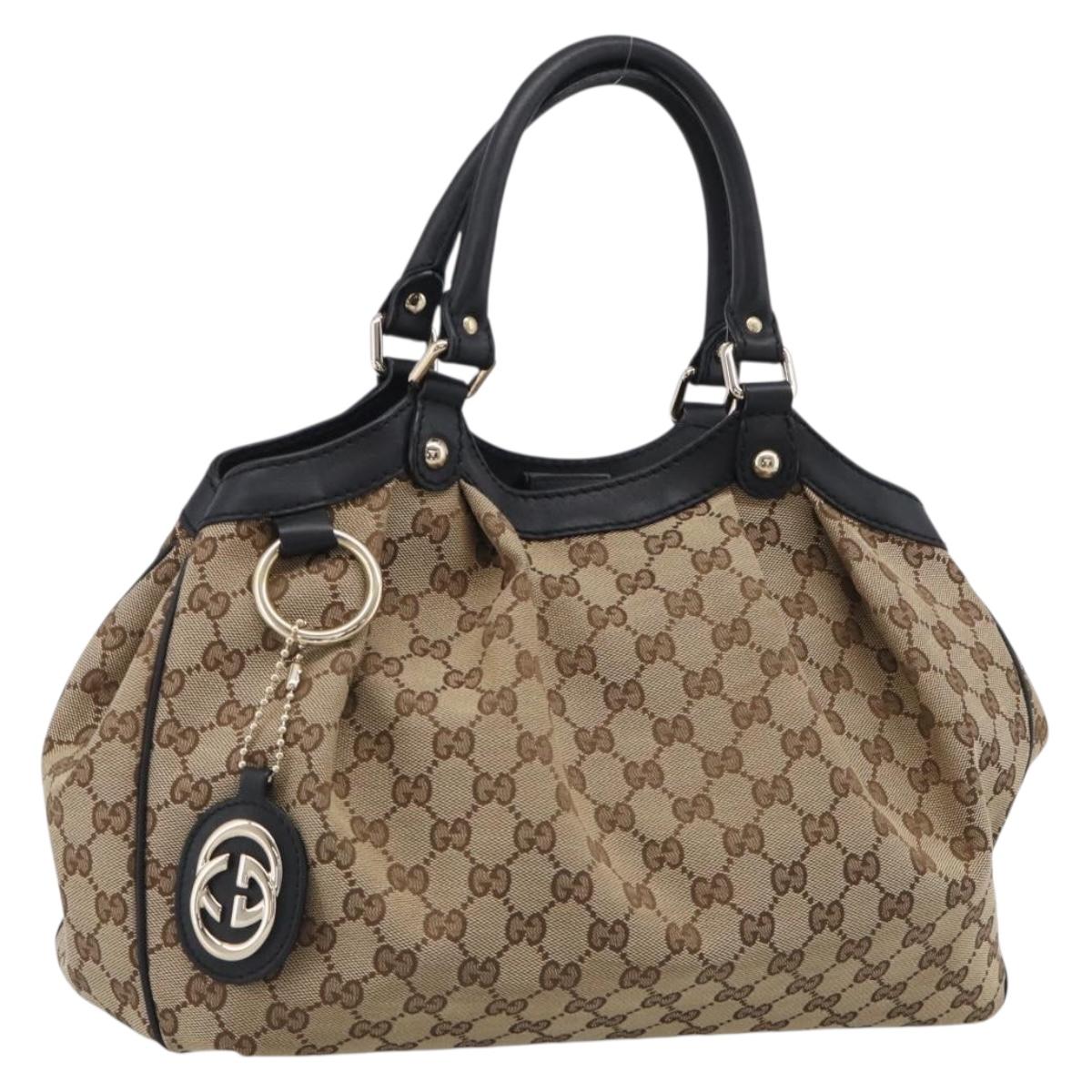GUCCI GG Canvas Sukey Hand Bag Beige Gold Tone 211944 Auth ep17038V