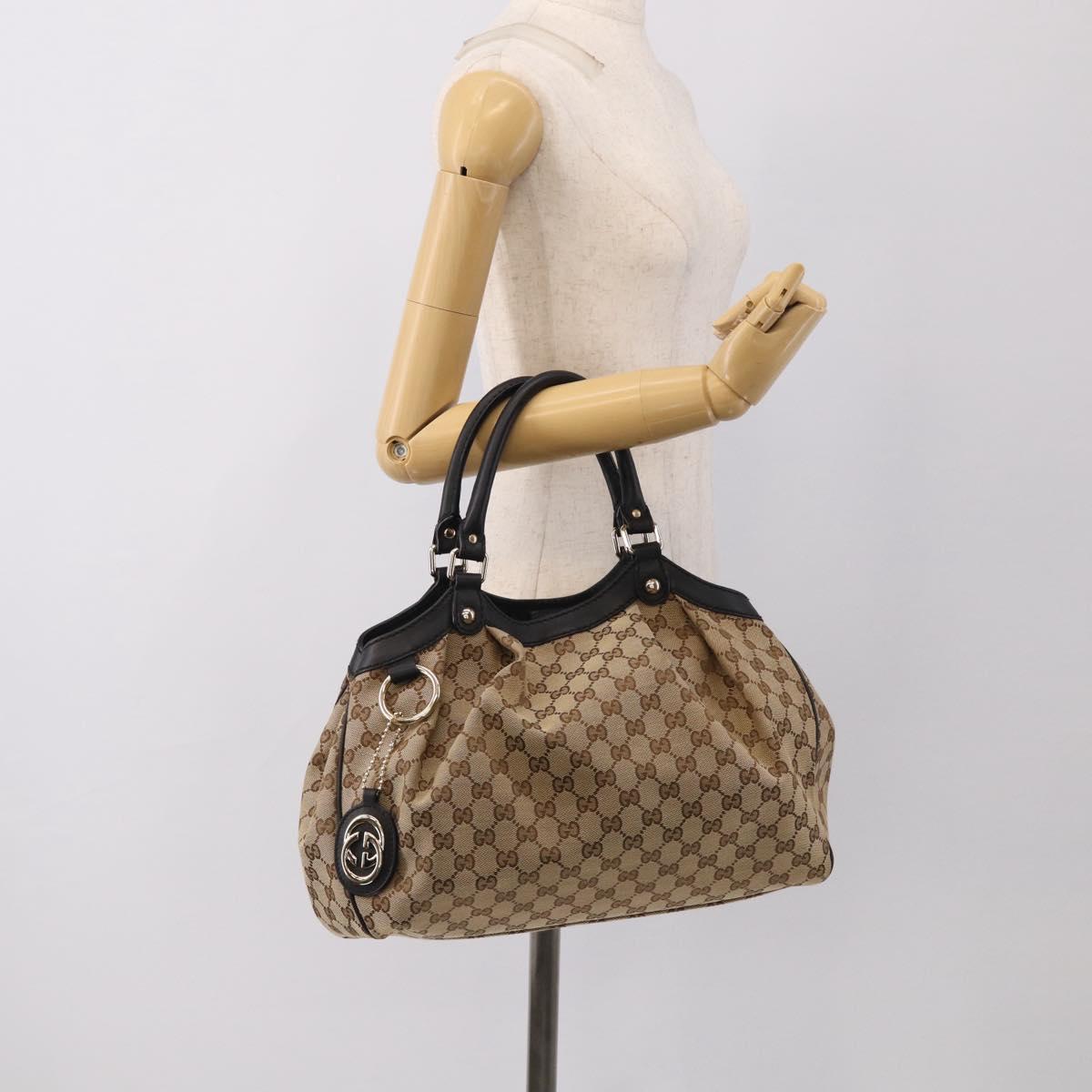 GUCCI GG Canvas Sukey Hand Bag Beige Gold Tone 211944 Auth ep17038V