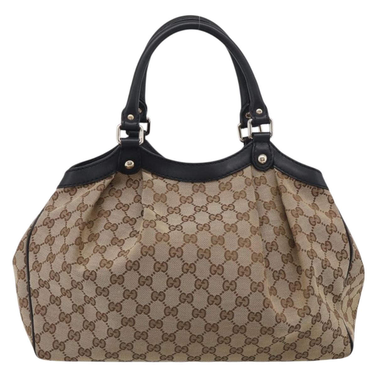 GUCCI GG Canvas Sukey Hand Bag Beige Gold Tone 211944 Auth ep17038V