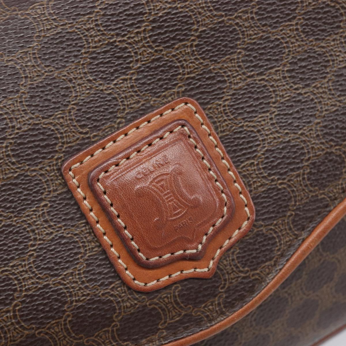 CELINE Macadam Shoulder Bag PVC Brown Gold Tone Auth ep17042