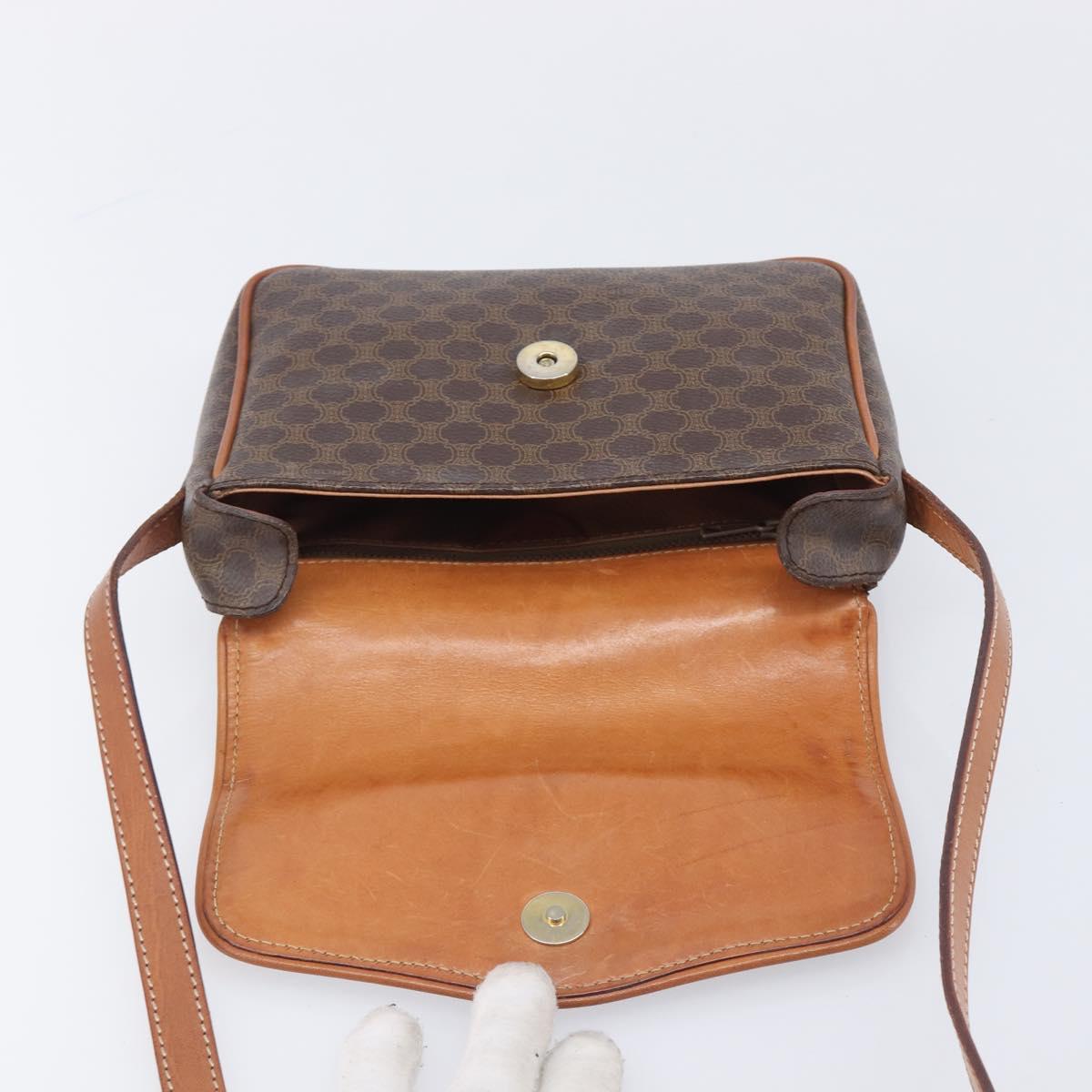 CELINE Macadam Shoulder Bag PVC Brown Gold Tone Auth ep17042