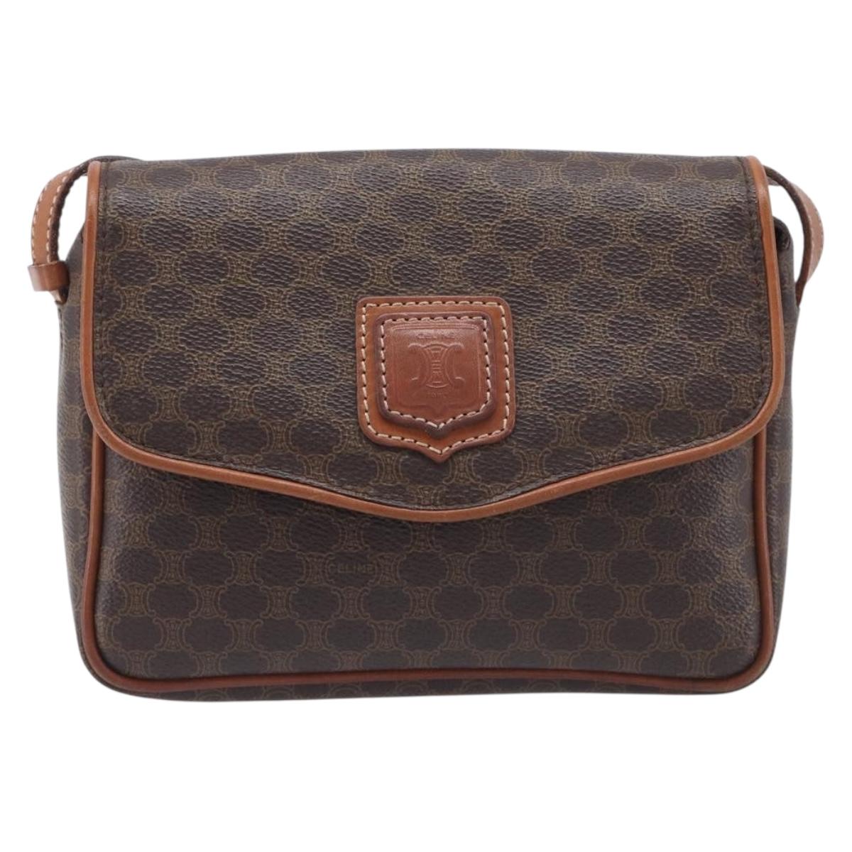 CELINE Macadam Shoulder Bag PVC Brown Gold Tone Auth ep17042