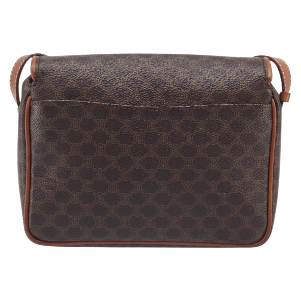 CELINE Macadam Shoulder Bag PVC Brown Gold Tone Auth ep17042