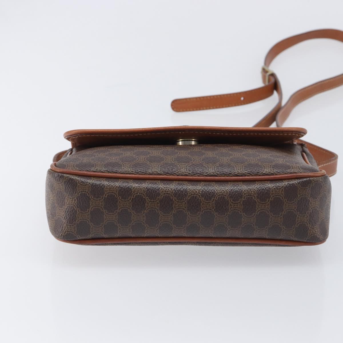 CELINE Macadam Shoulder Bag PVC Brown Gold Tone Auth ep17042