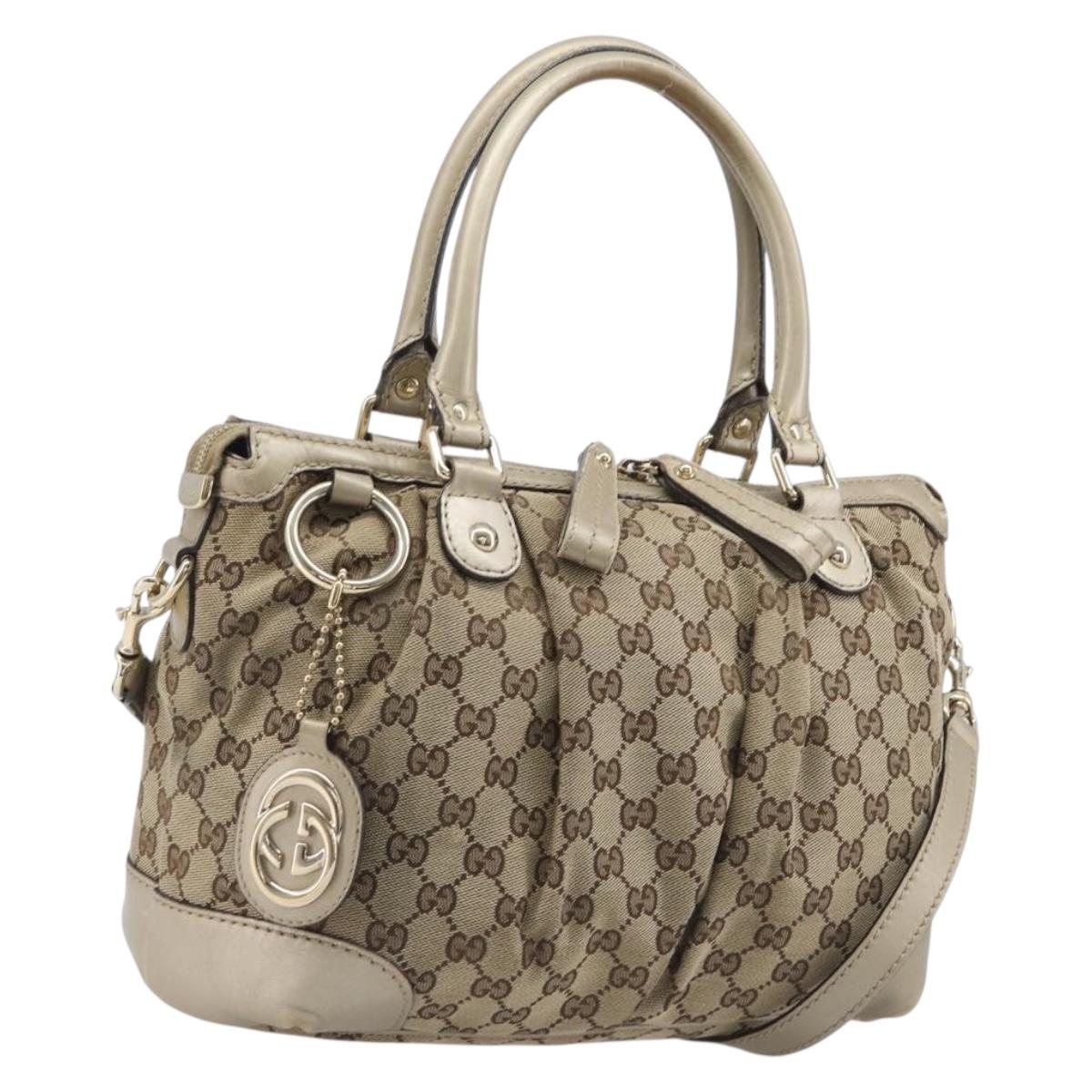 GUCCI GG Canvas Sukey Hand Bag 2way Beige Gold Tone 247902 Auth ep17045
