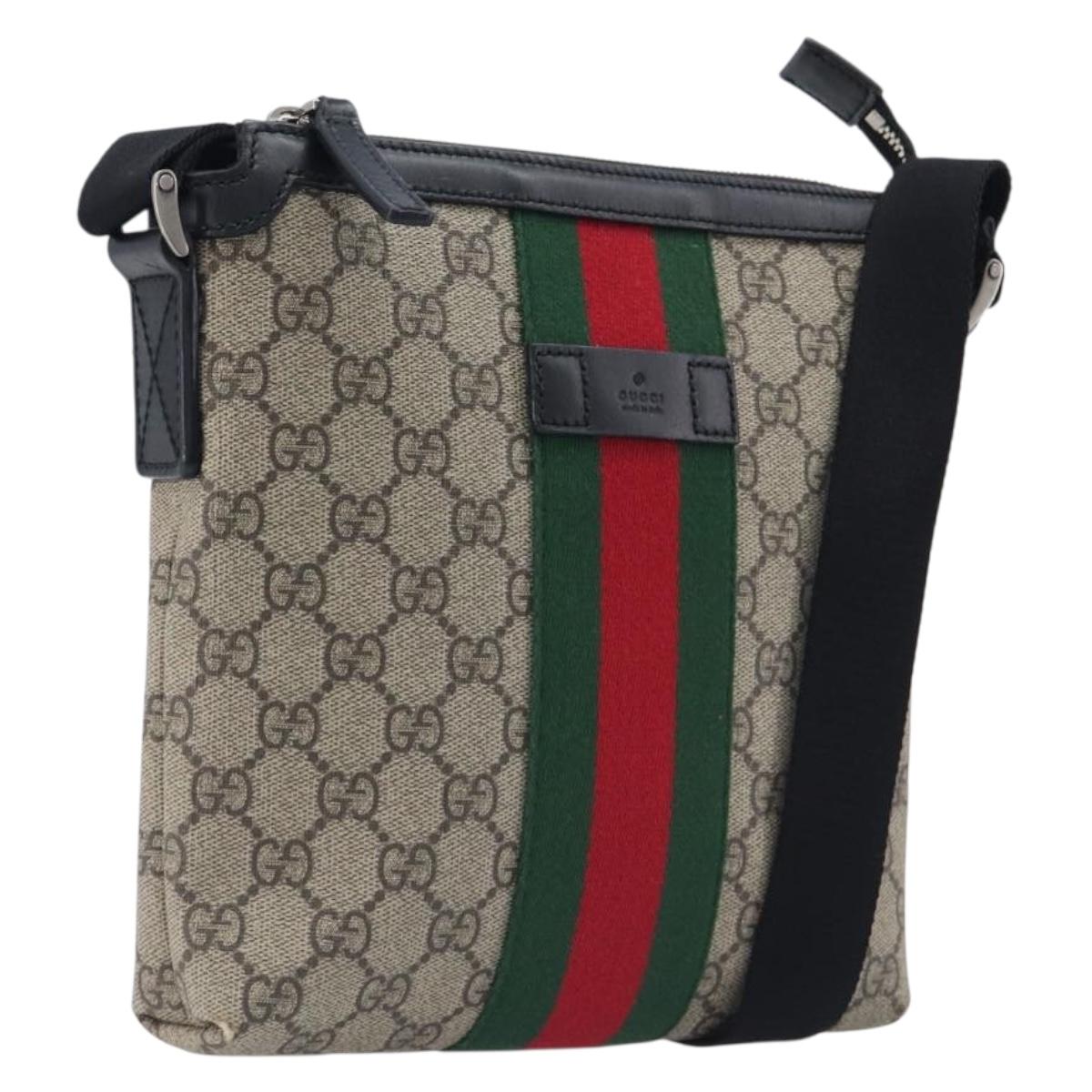 GUCCI GG Supreme Web Sherry Line Shoulder Bag PVC Beige 471454 Auth ep17046