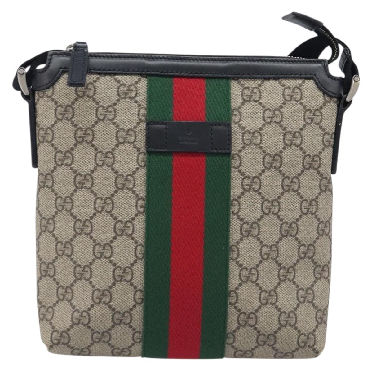 GUCCI GG Supreme Web Sherry Line Shoulder Bag PVC Beige 471454 Auth ep17046