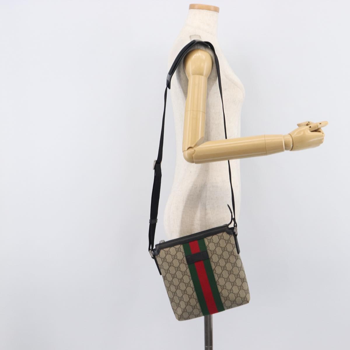 GUCCI GG Supreme Web Sherry Line Shoulder Bag PVC Beige 471454 Auth ep17046