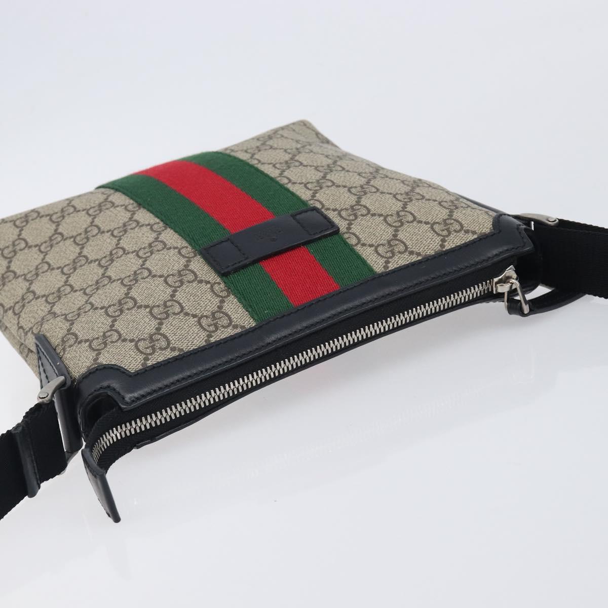 GUCCI GG Supreme Web Sherry Line Shoulder Bag PVC Beige 471454 Auth ep17046