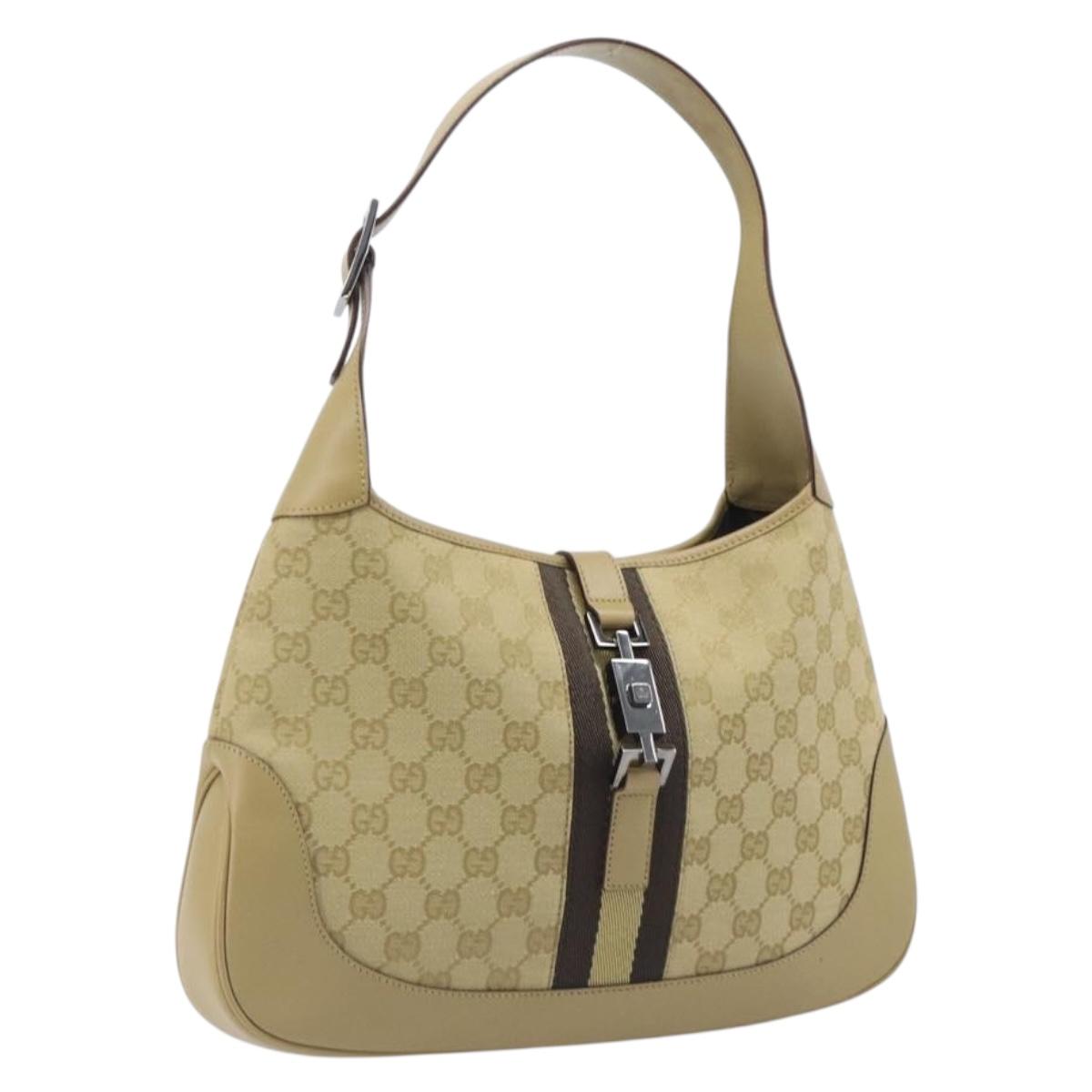 GUCCI GG Canvas Jackie Sherry Line Hand Bag Beige Silver 00963 Auth ep17050V
