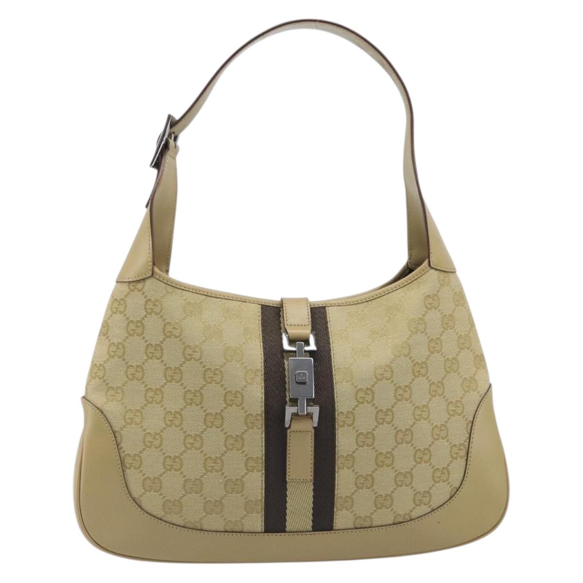 GUCCI GG Canvas Jackie Sherry Line Hand Bag Beige Silver 00963 Auth ep17050V