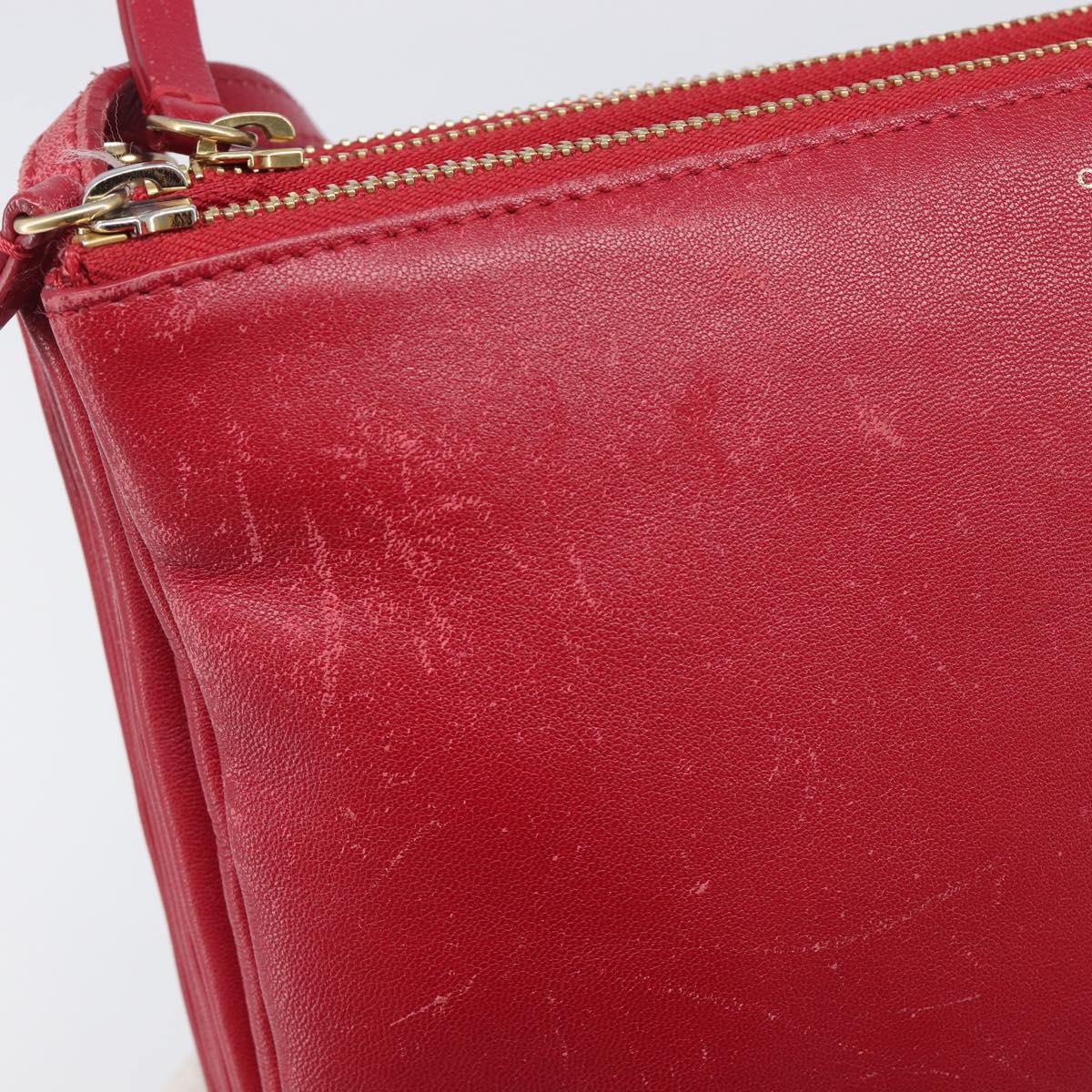 CELINE Trio Shoulder Bag Leather Red Gold Tone Auth ep17054
